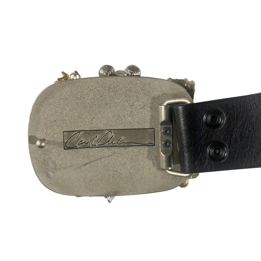 CABI Artist Signed Leather Vintage Black Rhinestones Bow Faux Pearl Belt Small - Picture 4 of 4